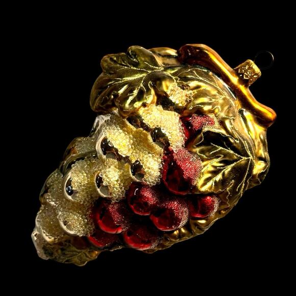 VTG Polanaise Hand Blown Glass Grape Cluster Christmas Ornament Frit Glitter 6” - Picture 7 of 12